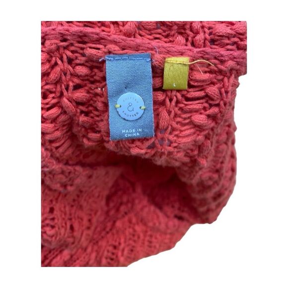 Anthropologie Knitted & Knotted Coral Open Knit Lace Hem Sweater Size Large - Picture 8 of 12
